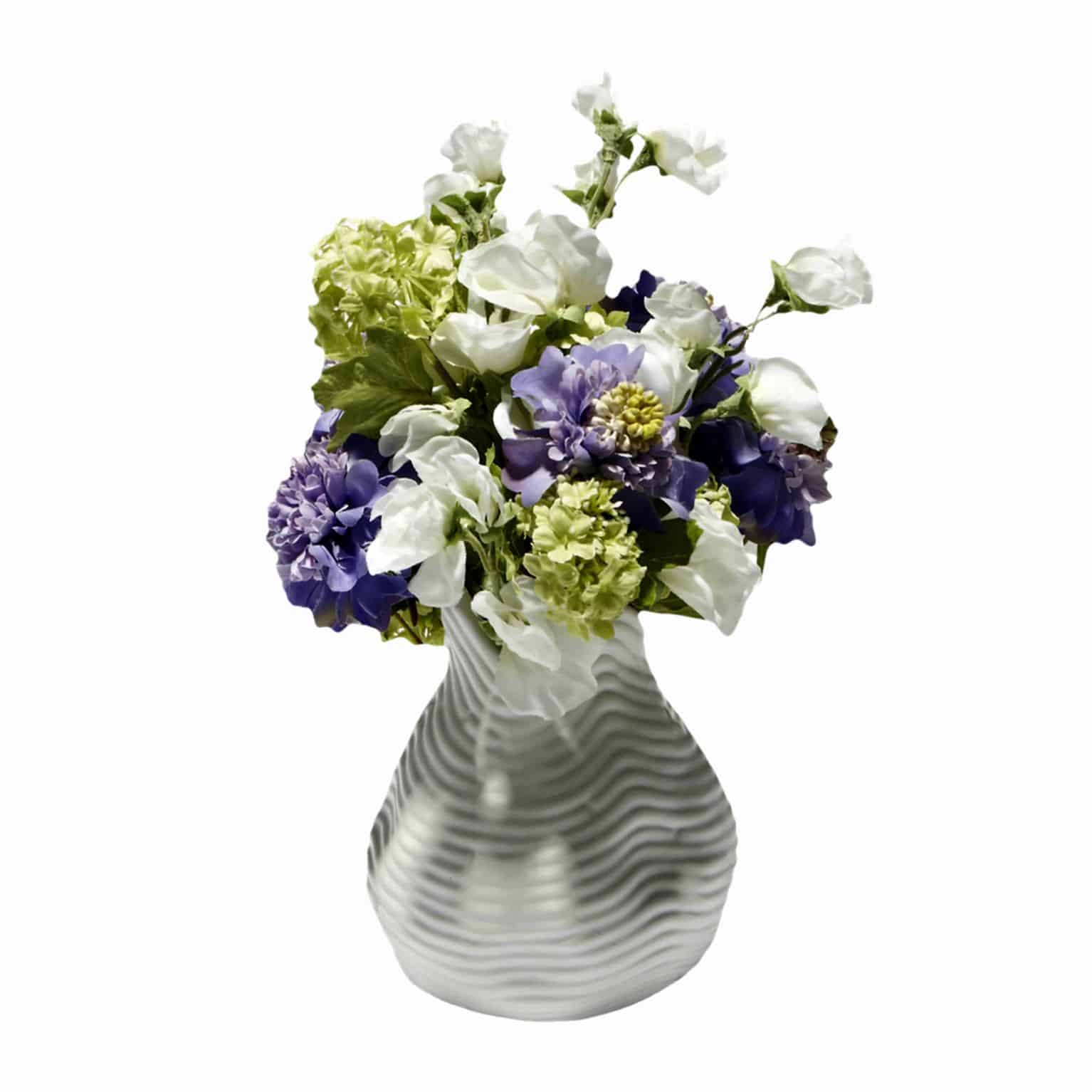 Shop for little piece of spring to brighten your day. A flower arrangement of fresh lime green guelder silk rose stems and artificial flower silk sweet peas.