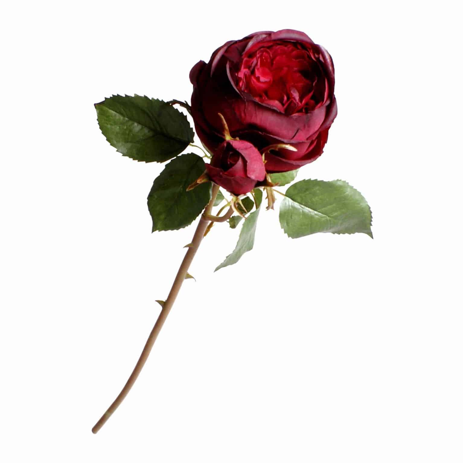 Buy our best silk flowers fully bloomed rose. Deep port red colour of densely layered petals. Perfect for all arrangements and bouquets.
